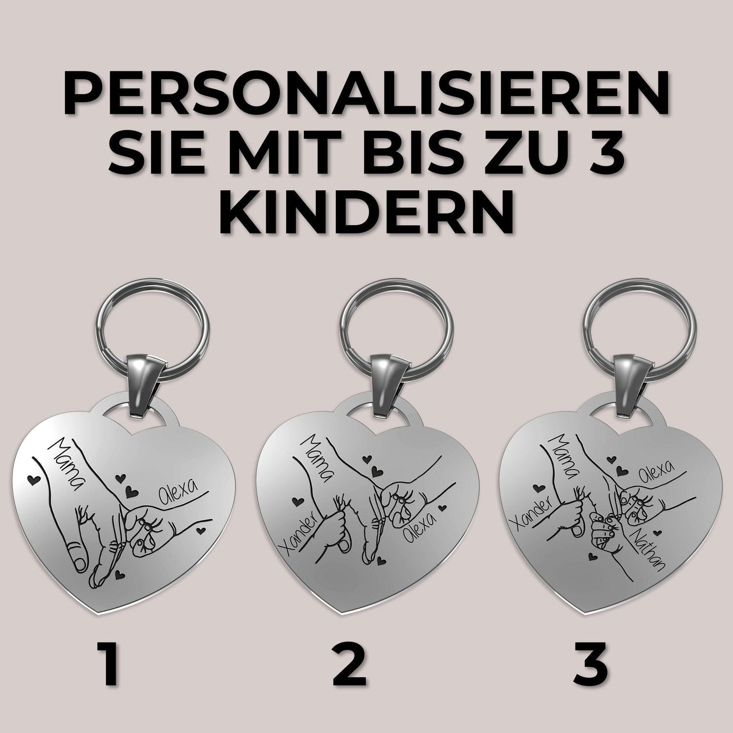 Personalisierte herzgravur Schlüsselanhänger für Mutter und Kinder mit Wunschtextgeschenk