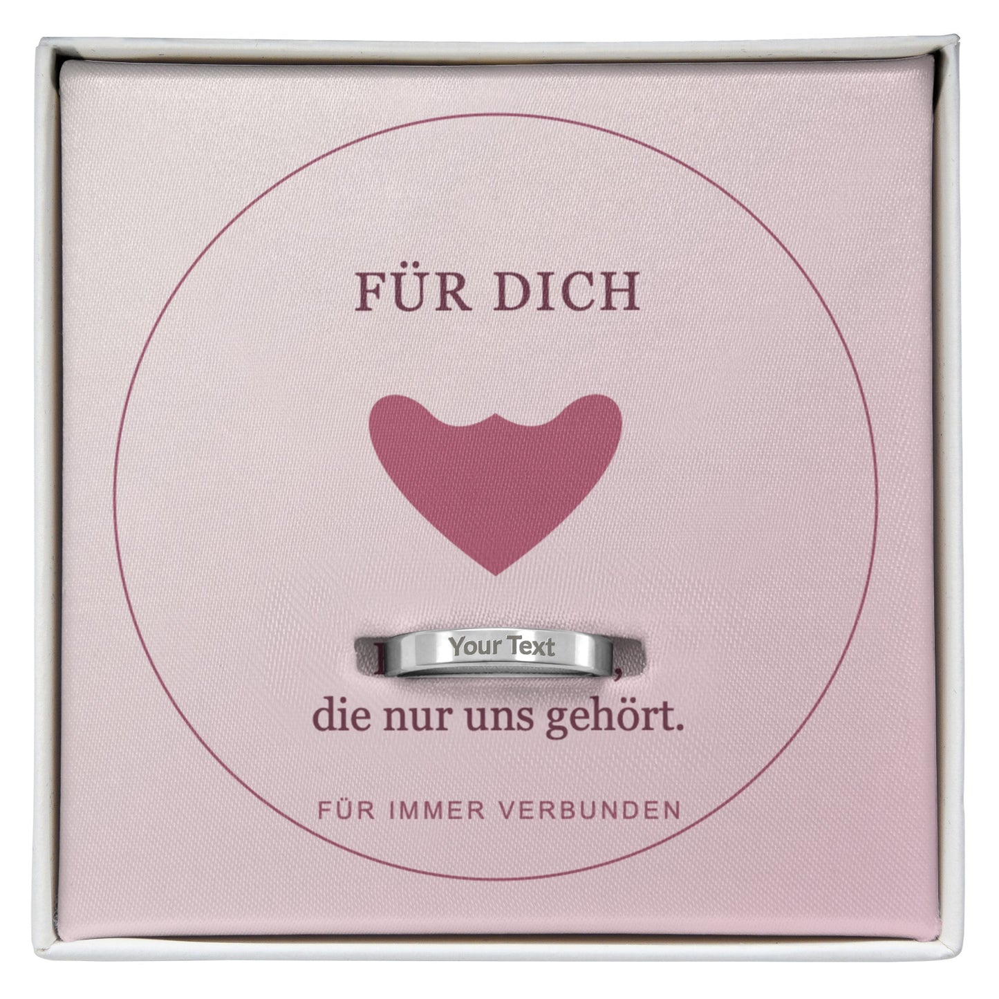 Silberfarbener Damenring mit Wunschgravur und Motivkarte