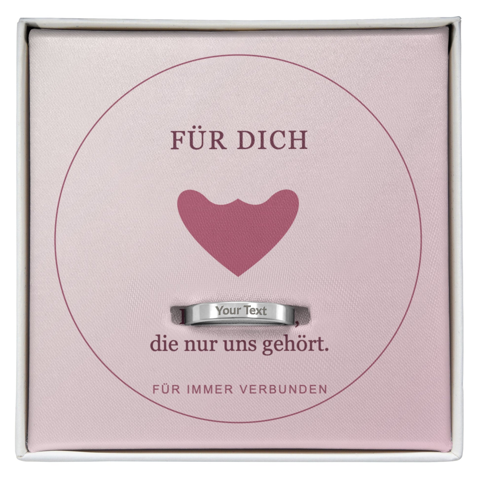 Silberfarbener Damenring mit Wunschgravur und Motivkarte