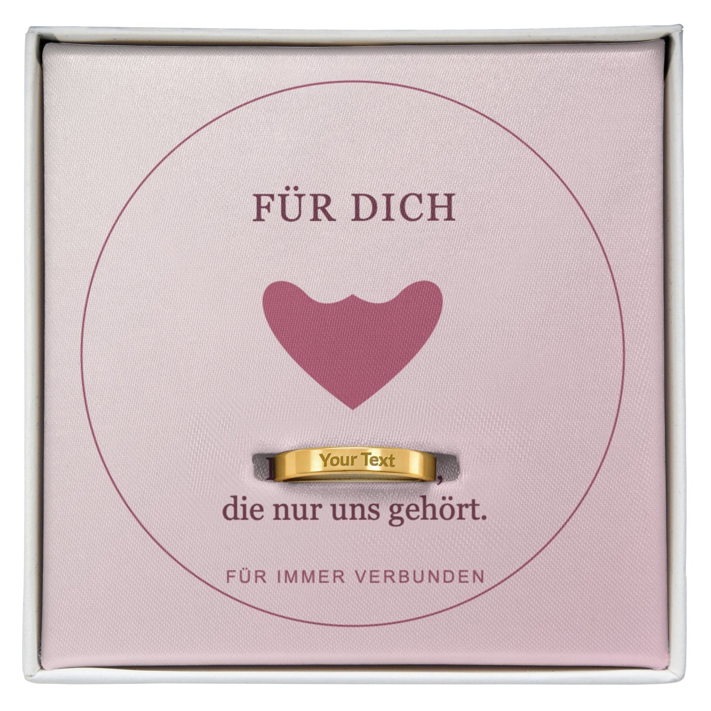 Goldfarbener Damenring mit Wunschgravur und Motivkarte