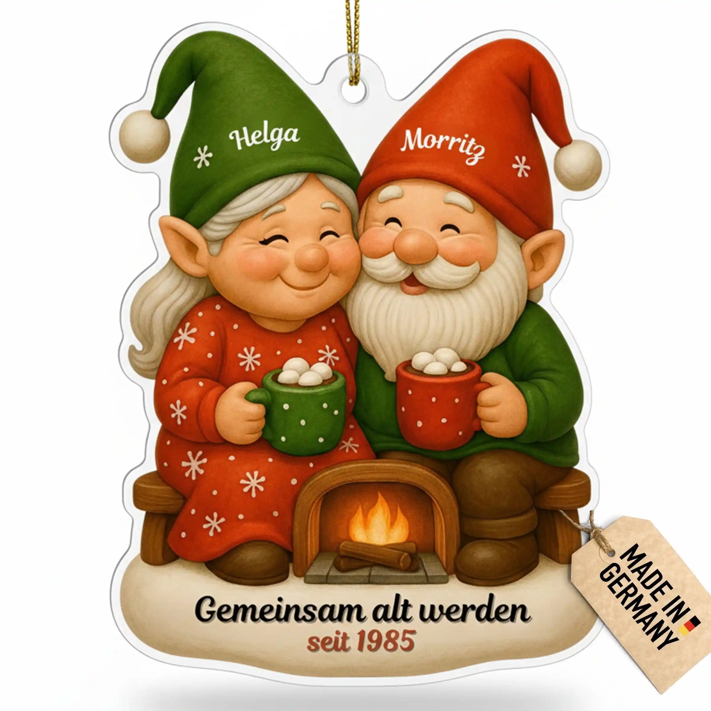 Customdo personalisierte Weihnachtskugel mit Porzellan-Gnom und Kaminmotiv