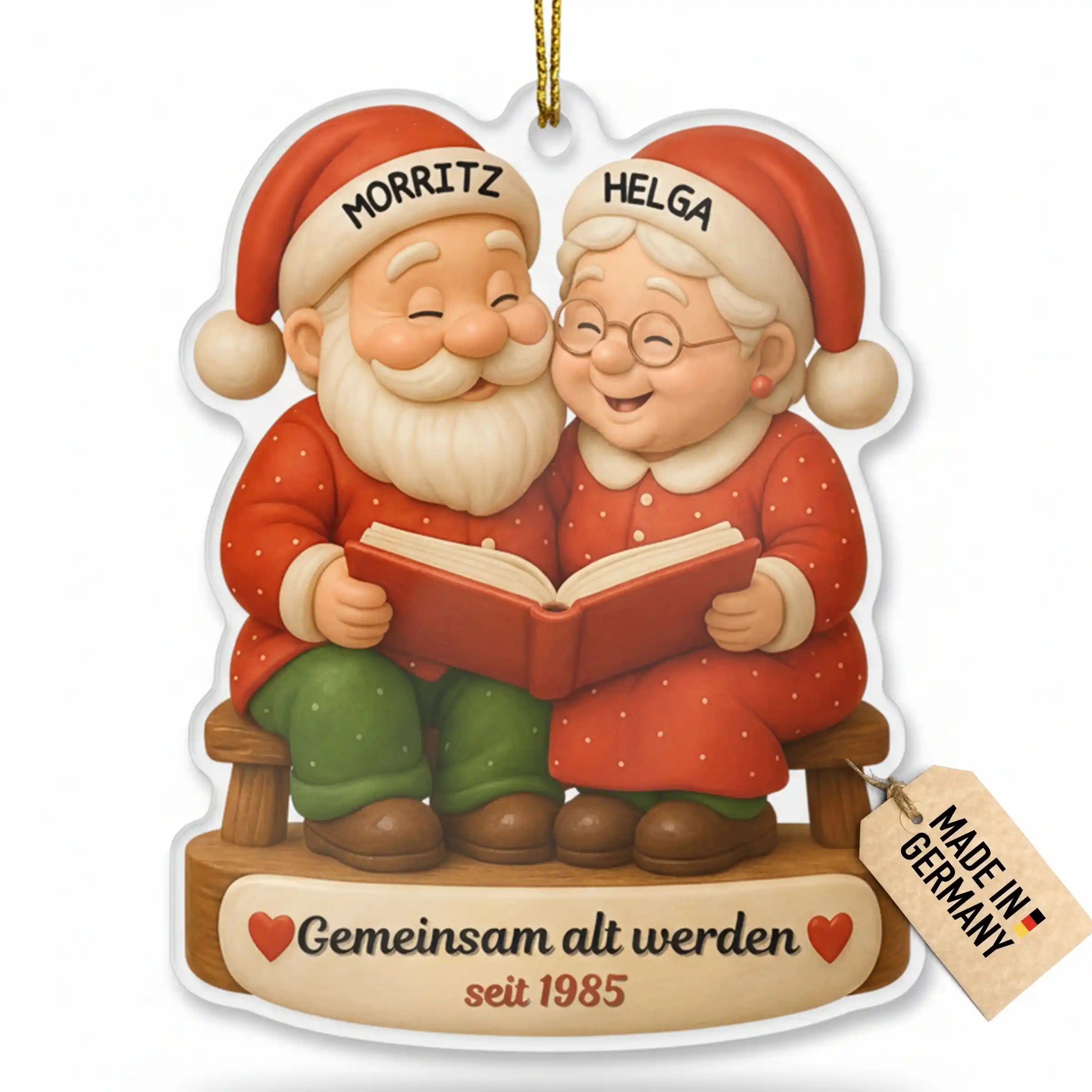 Personalisierte Weihnachtskugel Customdo Paar mit Buch und Geschenken
