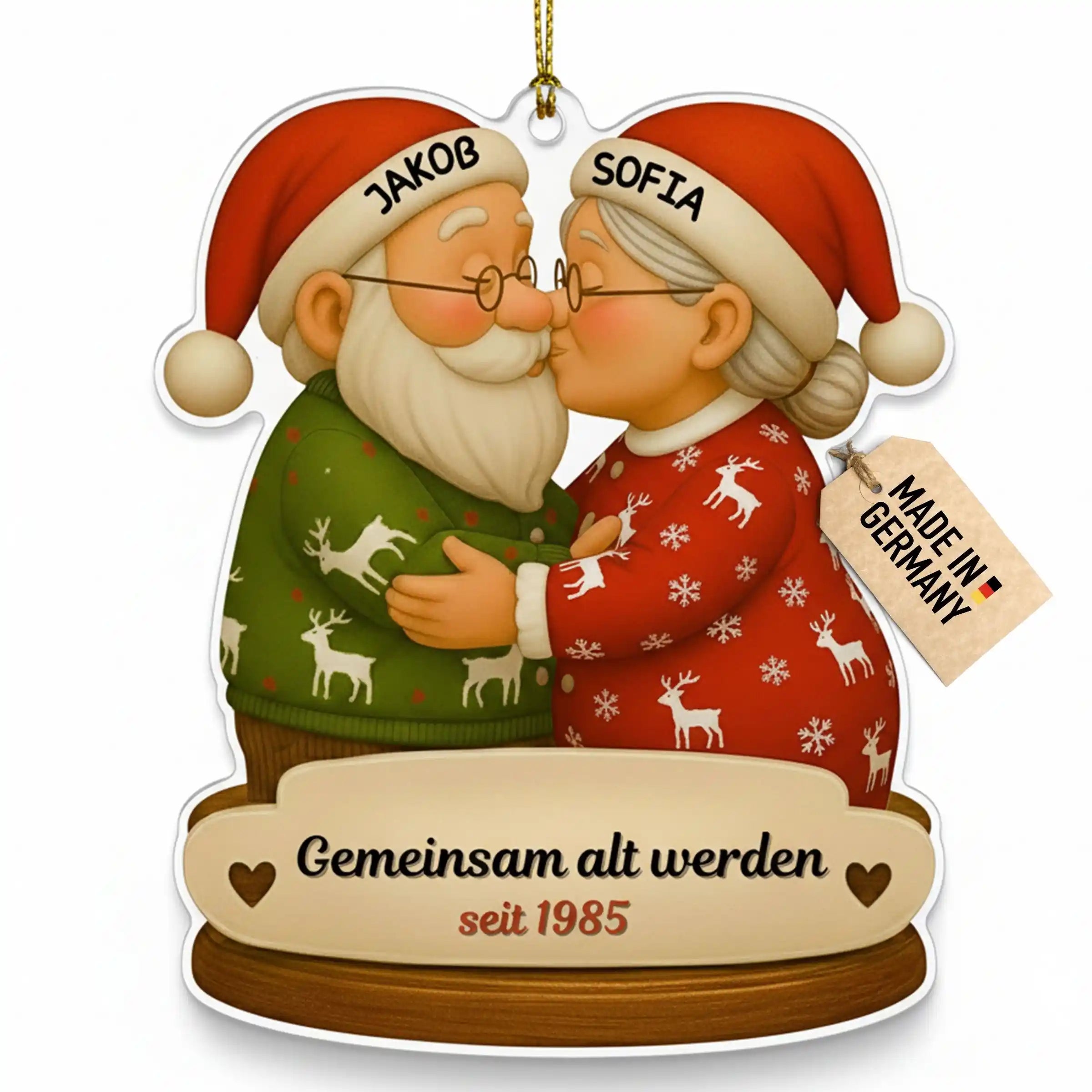 Customdo personalisierte Weihnachtskugel Paar mit Küssen und Rentier-Pullover