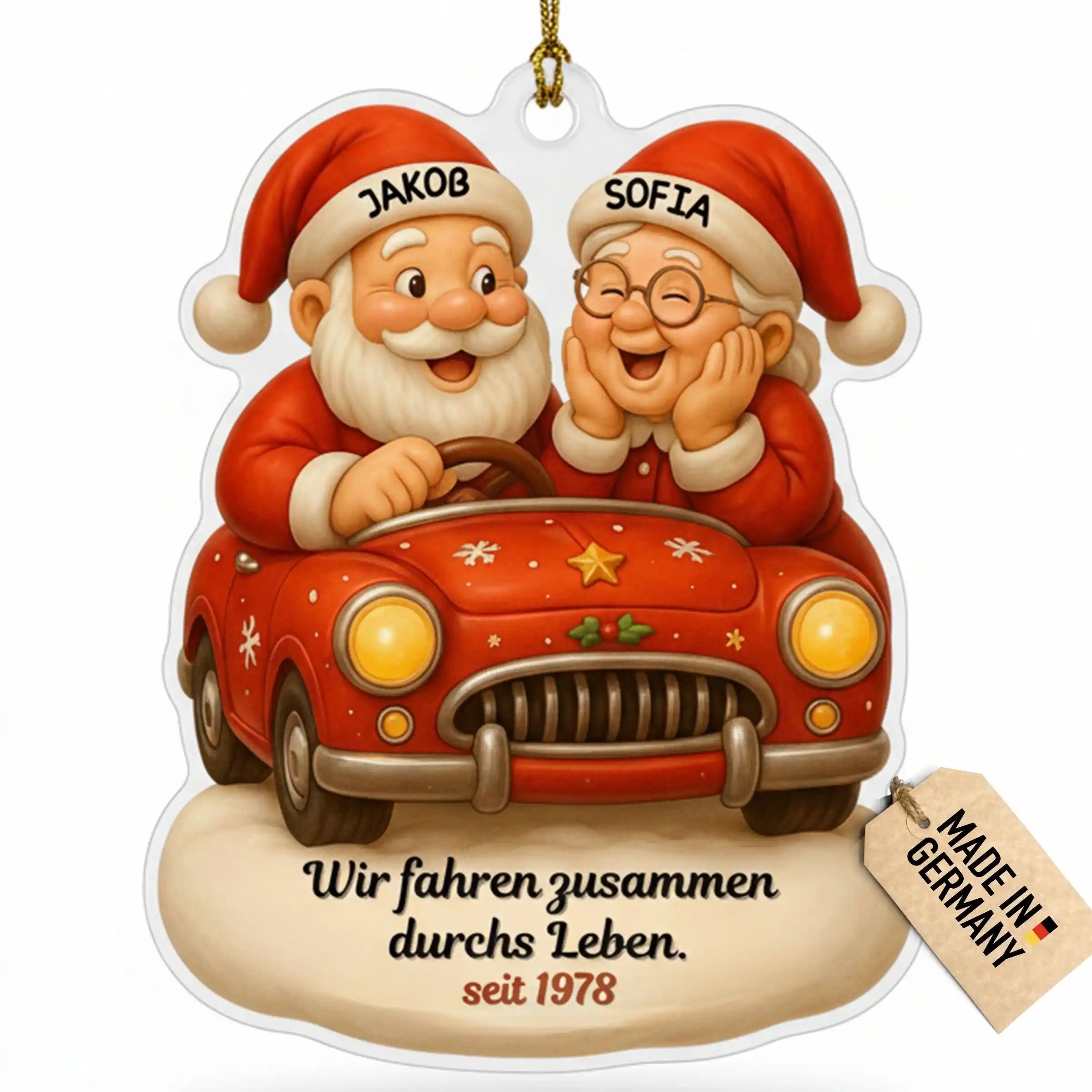 Customdo personalisierte Weihnachtskugel mit Porzellan-Santa, rotem Auto und Geschenken