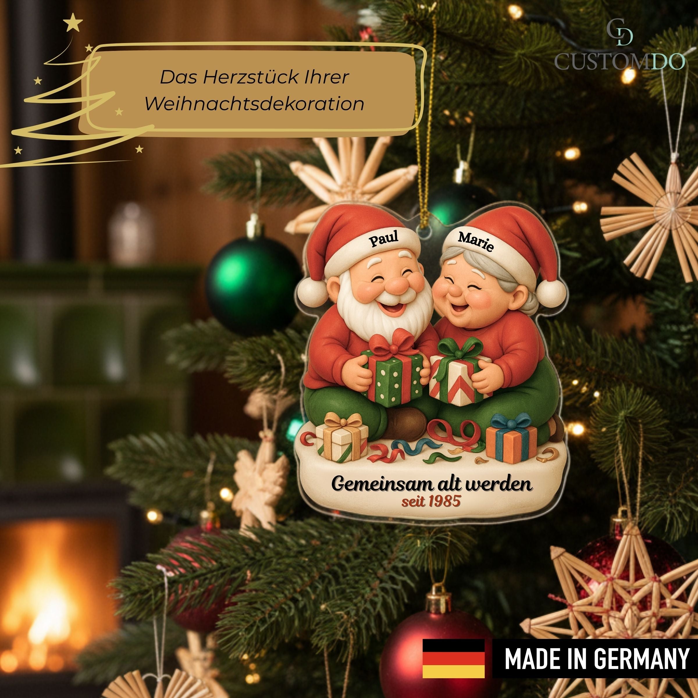 Customdo personalisierte Weihnachtskugel mit Porzellan-Santa und Mrs. Claus