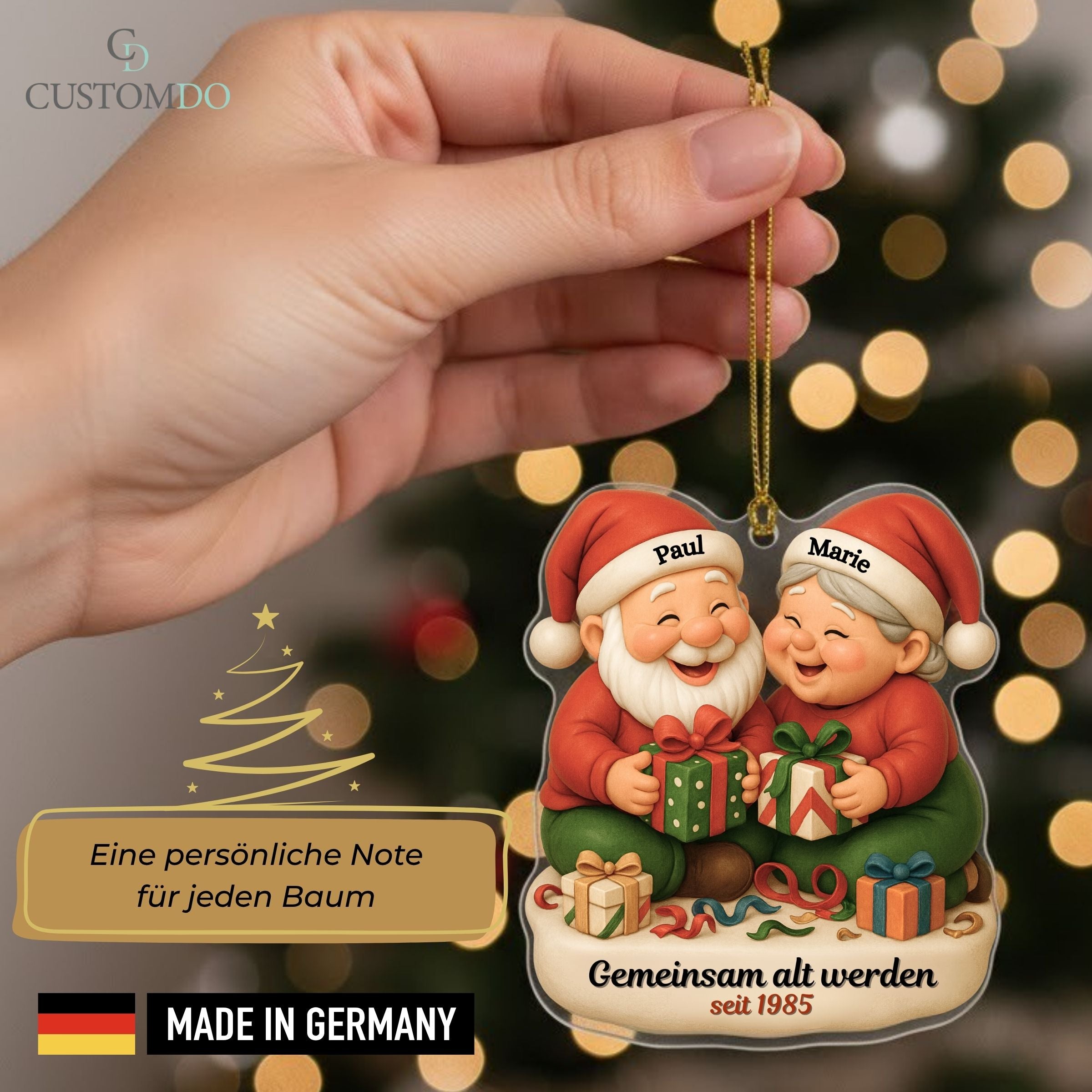 Customdo personalisierte Weihnachtskugel Paar mit Geschenken aus Ton