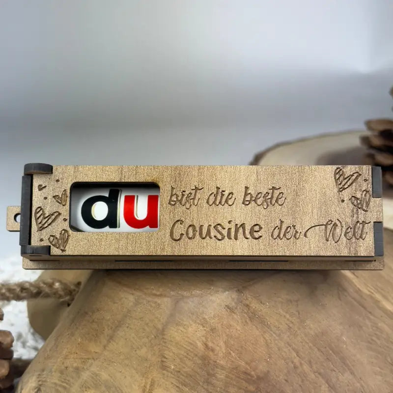 Engraved wooden gift box with Duplo and heart for special occasions, gravierte holzbox