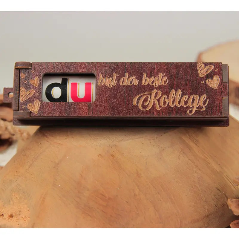Engraved wooden box with candy letters, ideal as a gravierte holzbox Geschenkidee