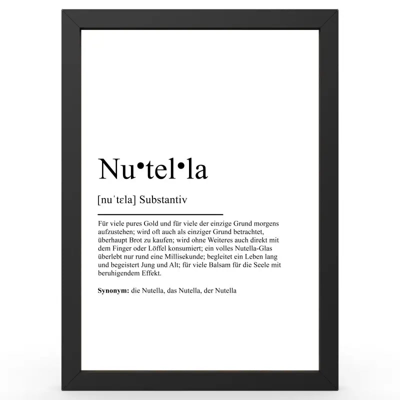 Framed Nutella Definitionsposter im Duden-Stil als Geschenk und Wanddeko