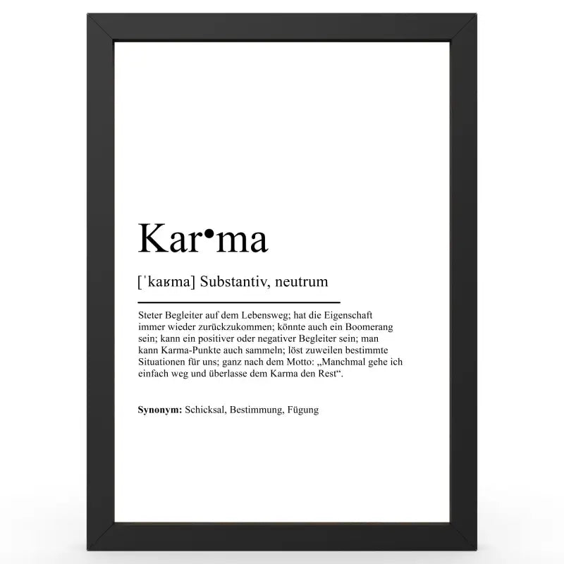 Framed definition of karma auf einem Definitionsposter im Duden-Stil als Geschenk