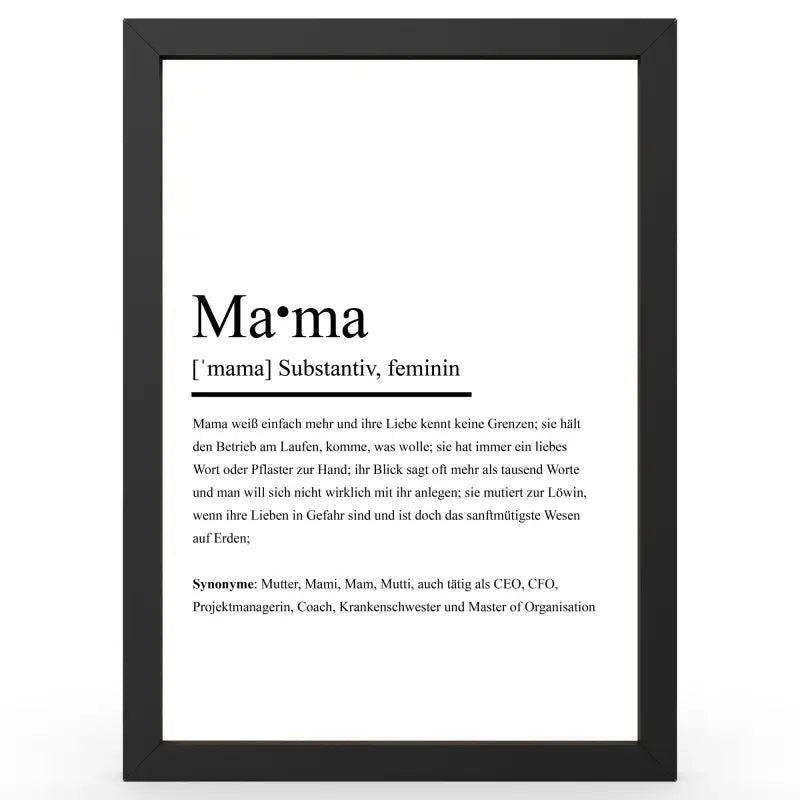 Framed definitionsposter Mama im Duden-Stil als Geschenk und Wanddeko