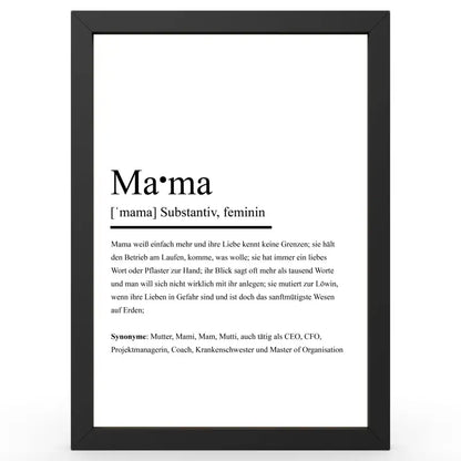 Framed definitionsposter Mama im Duden-Stil als Geschenk und Wanddeko