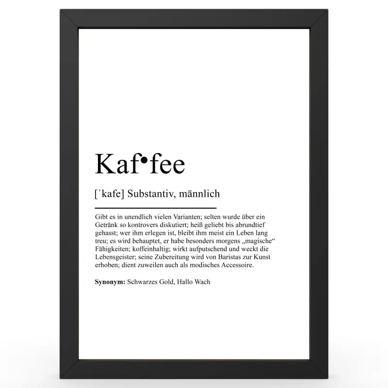 Framed coffee definitionsposter im Duden-Stil als Geschenk und Wanddeko