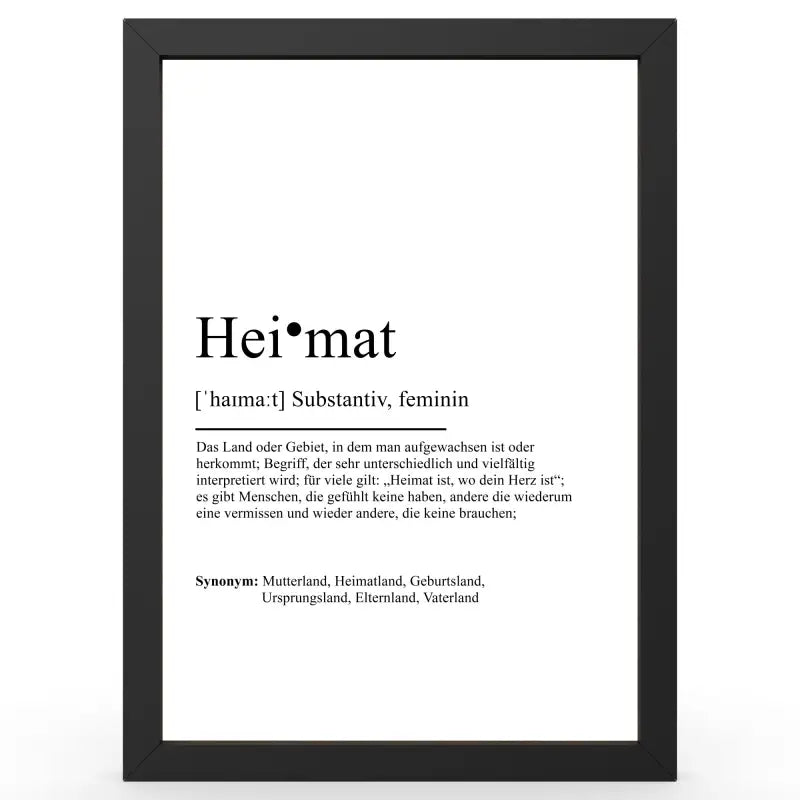 Framed definitionsposter Heimat im Duden-Stil als Geschenk und Wanddeko