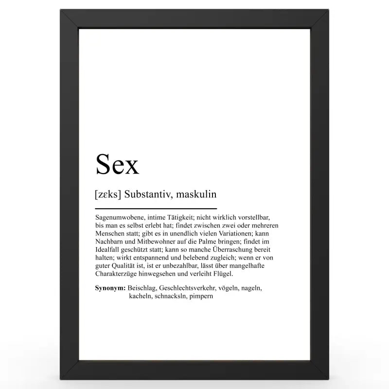 Framed Definition of Sex in Duden-Stil als Geschenk und Wanddeko, Definitionsposter
