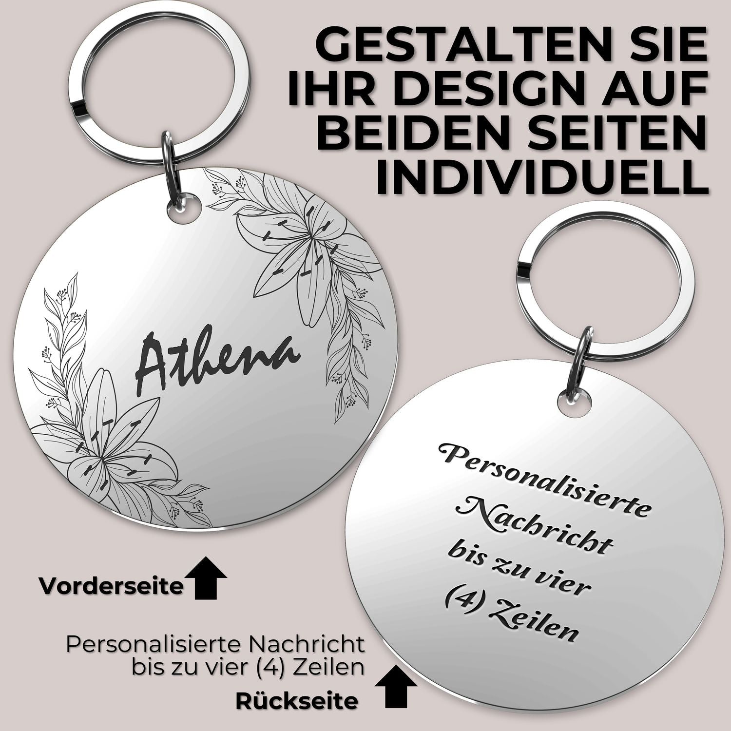 Personalisiertes floraler Schlüsselanhänger mit Name als perfektes Geschenk