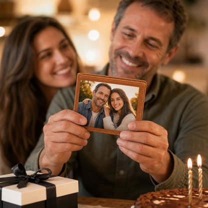 Vater erhält personalisierte Foto-Geldbörse als Geschenk