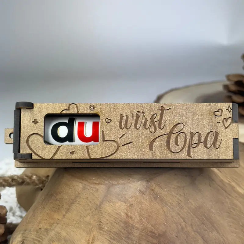 Holzbox Schwangerschaft mit Duplo und Gravur als opa Geschenkbox