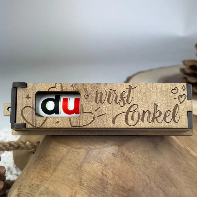 Holzbox Schwangerschaft mit Duplo und Gravur Du wirst Onkel, liebevolle Geschenkidee