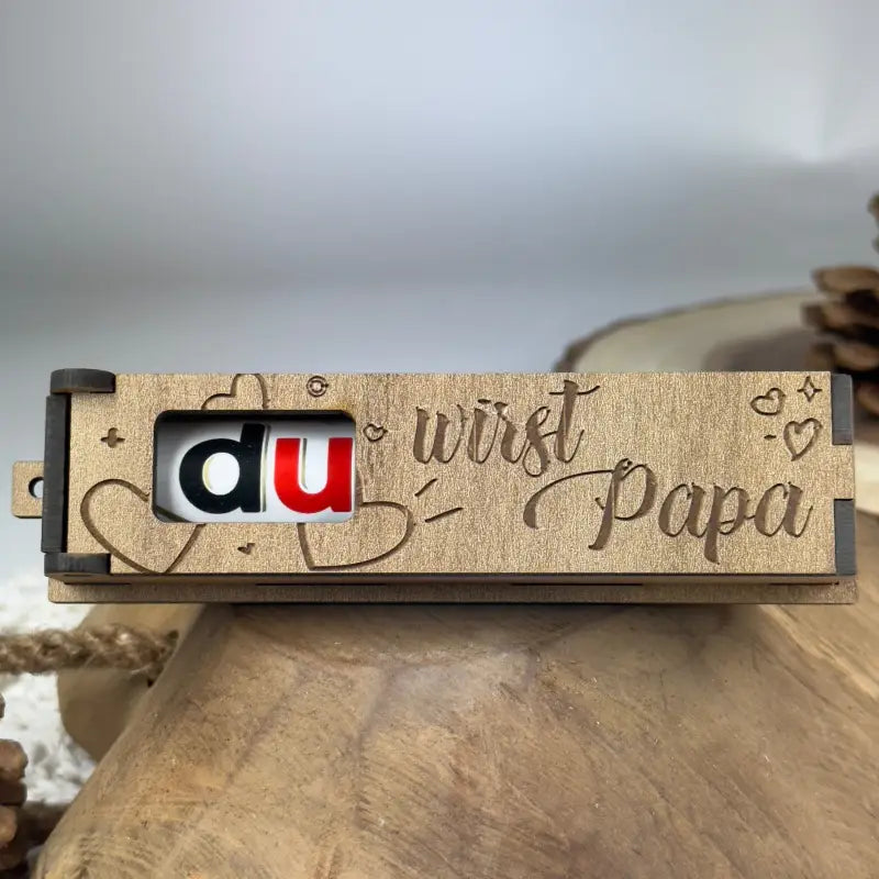 Holzbox mit du wirst Papa Gravur für Schwangerschaft und Duplo Geschenk