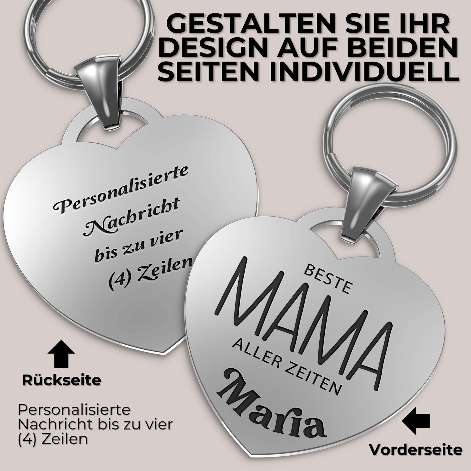Personalisierter herzförmiger Schlüsselanhänger mit Gravur Beste Mama und Oma