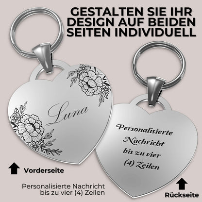 Herz Schlüsselanhänger mit floraler Gravur für besondere Menschen, personalisierbar