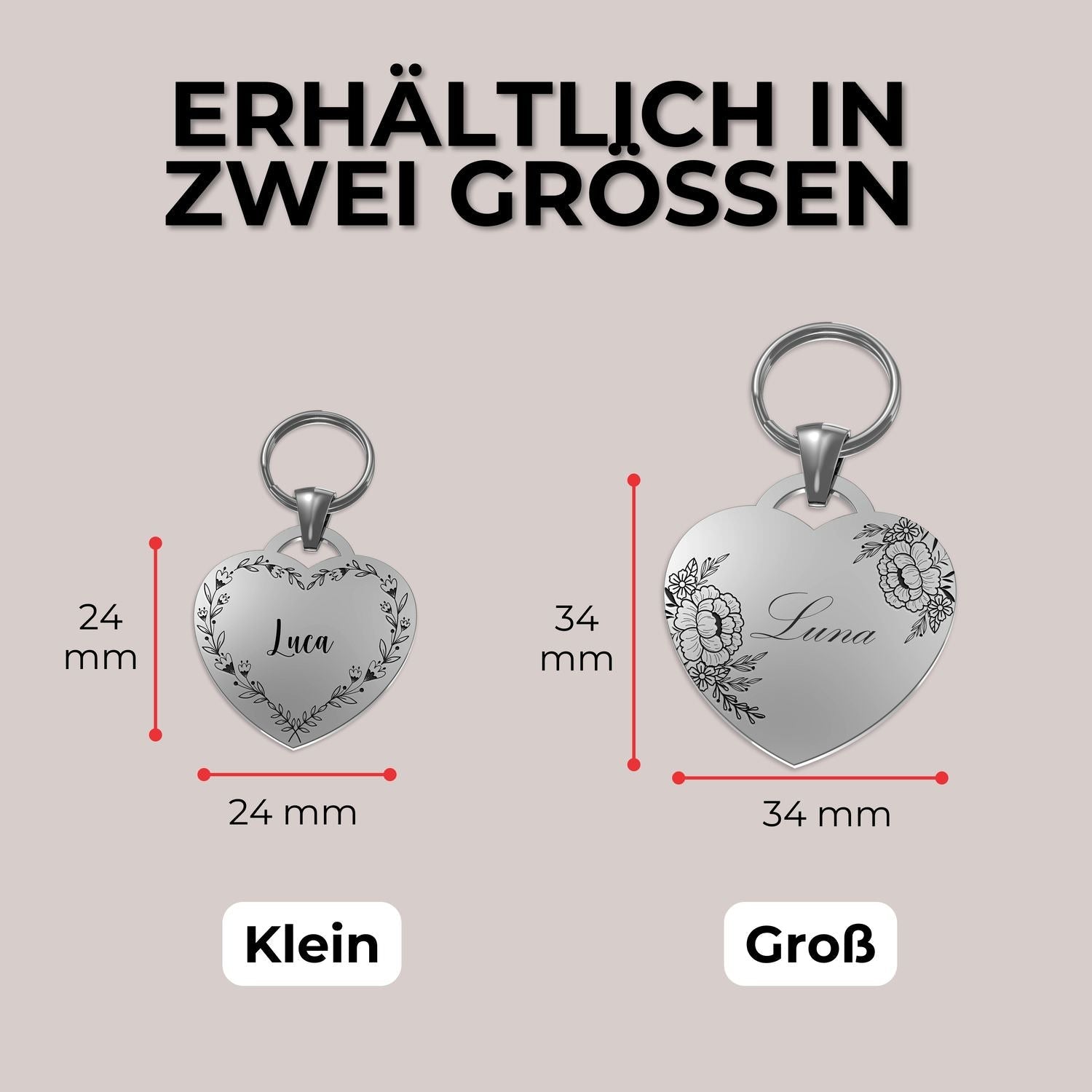 Zwei silberne Herzschlüsselanhänger mit floraler Gravur für besondere Menschen