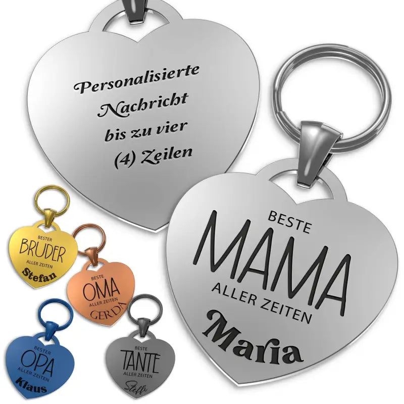 Herz Schlüsselanhänger mit Gravur Beste Mama, personalisiert für Oma und Papa