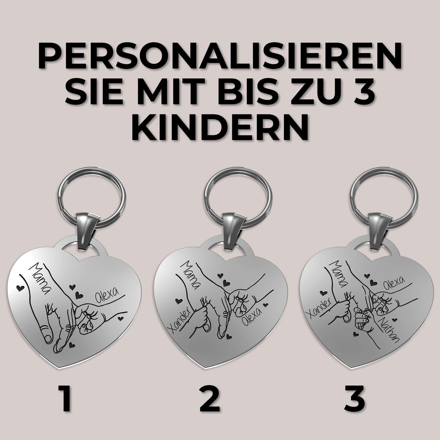 Personalisierte herzgravur Schlüsselanhänger für Mutter und Kinder mit Wunschtextgeschenk
