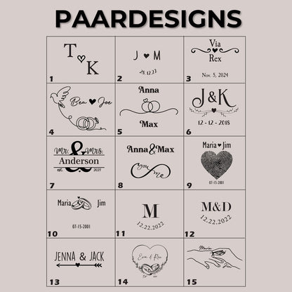 Grid von 15 personalisierbaren Geschenkanhängern mit Personenname und Datumskarte