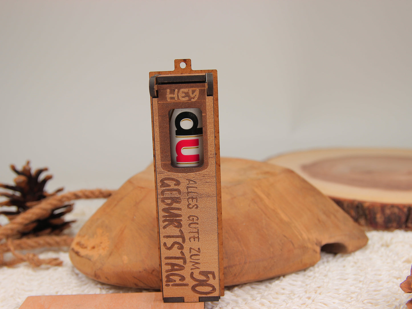 Holz dunkelbraun Geburtstag Grußkarte mit drehbaren Buchstaben für Geburtstagsfeier
