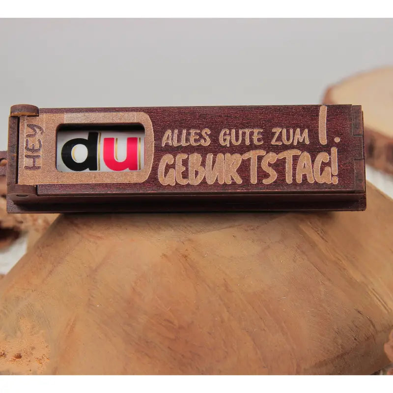 Holz Geschenkbox Dunkelbraun mit drehbaren Buchstaben für Geburtstag