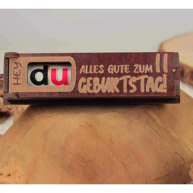 Holz Geburtstag Geschenkbox Dunkelbraun mit drehbaren Buchstaben für Geburtstagsgruß