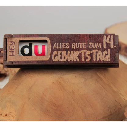 Holz Geburtstag Nachrichtbox dunkelbraun mit drehbaren Buchstaben für Geburtstag