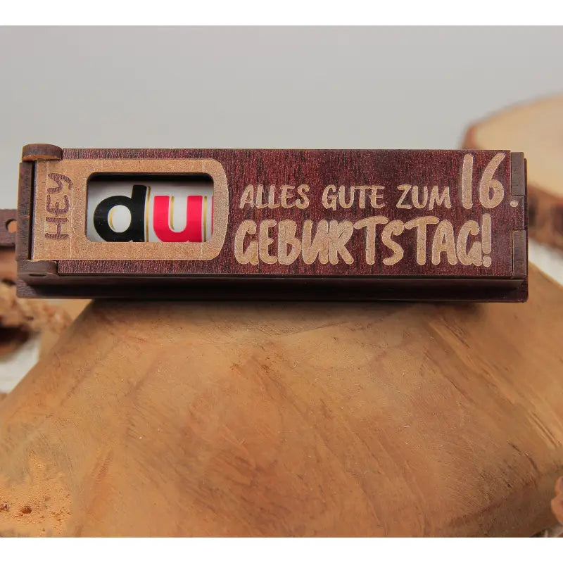 Holz Geburtstagsbox Dunkelbraun mit drehbaren Buchstaben für Geburtstag