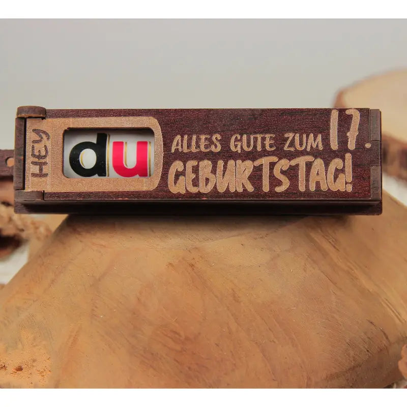 Holz Geschenkbox Dunkelbraun mit drehbaren Buchstaben für Geburtstag