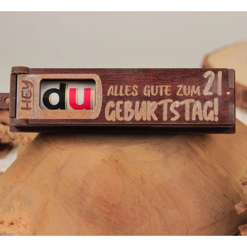 Holz Geschenkbox Dunkelbraun mit drehbaren Buchstaben für Geburtstag