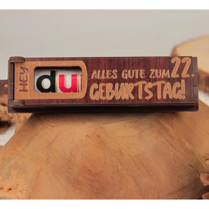 Holz Dunkelbraun Geburtstag Geschenkbox mit drehbaren Buchstaben als Geburtstagsnachricht
