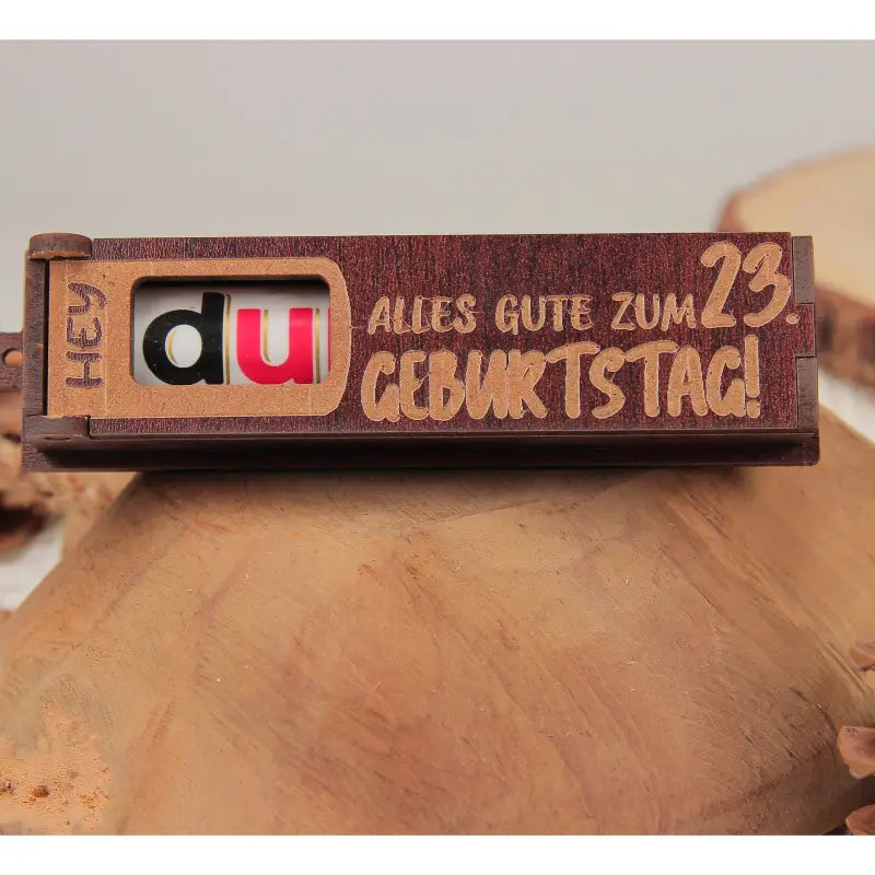 Holz Geburtstag Geschenkbox dunkelbraun mit drehbaren Buchstaben für Geburtstag