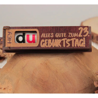 Holz Geburtstag Geschenkbox dunkelbraun mit drehbaren Buchstaben für Geburtstag