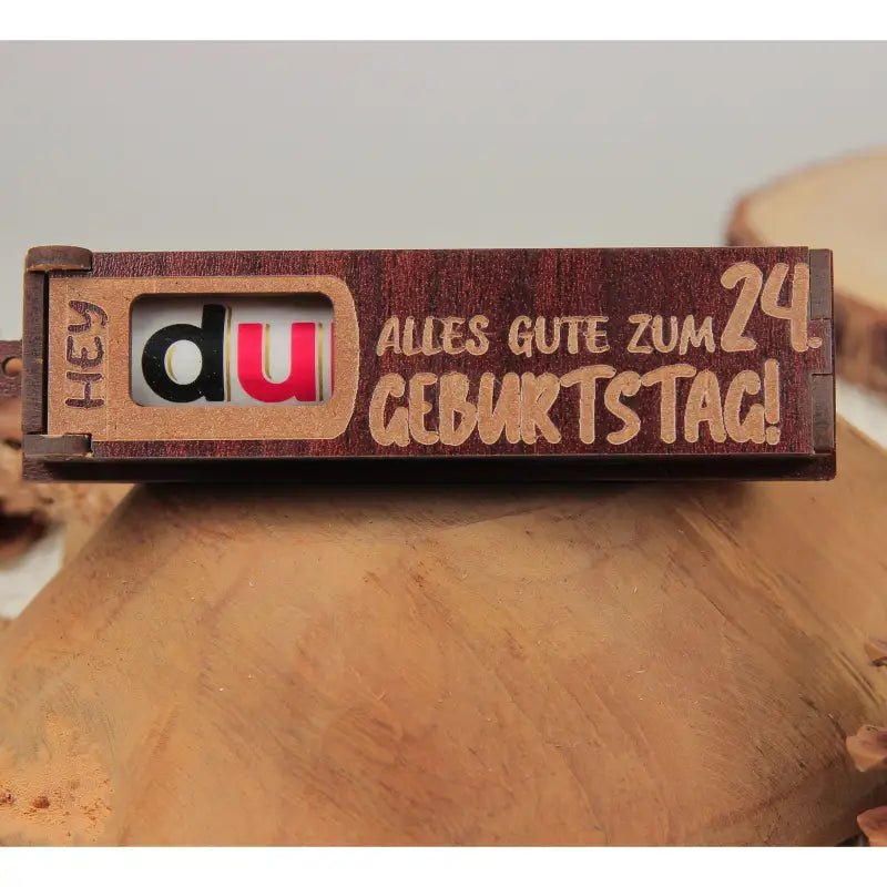 Holz Geburtstag Geschenkbox Dunkelbraun mit drehbaren Buchstaben für Geburtstagsgrüße