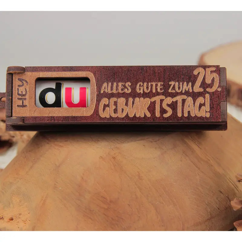Holz Geschenkbox Dunkelbraun mit drehbaren Buchstaben für Geburtstag