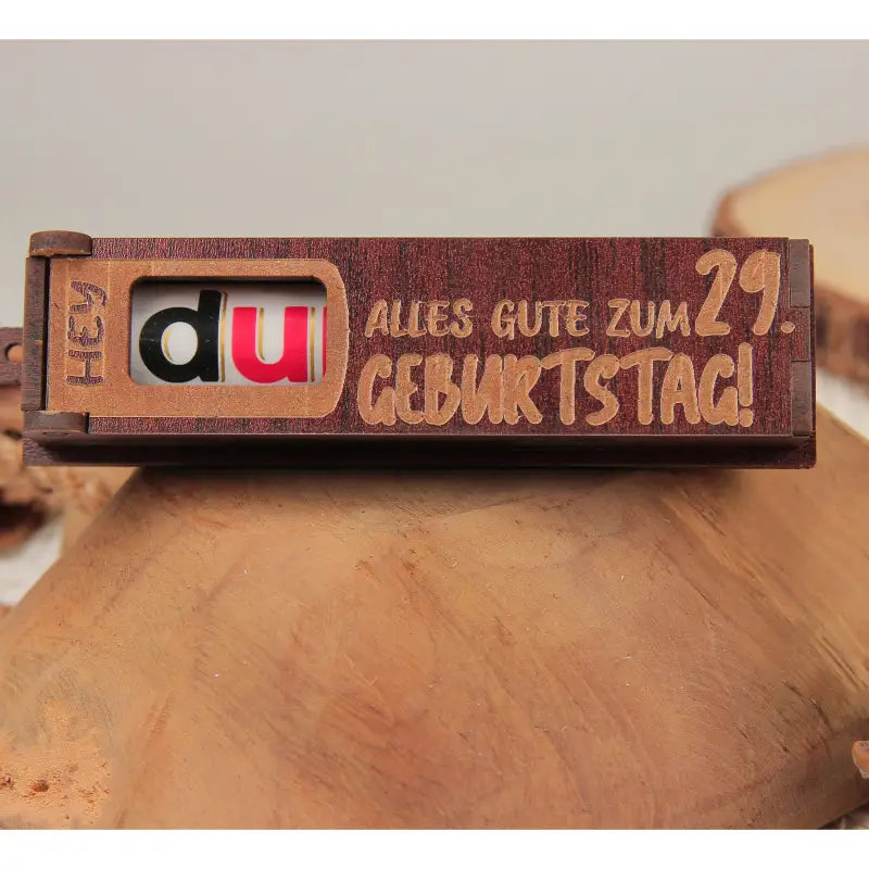 Holz Geburtstag Geschenkbox in Dunkelbraun mit drehbaren Buchstaben für Geburtstag
