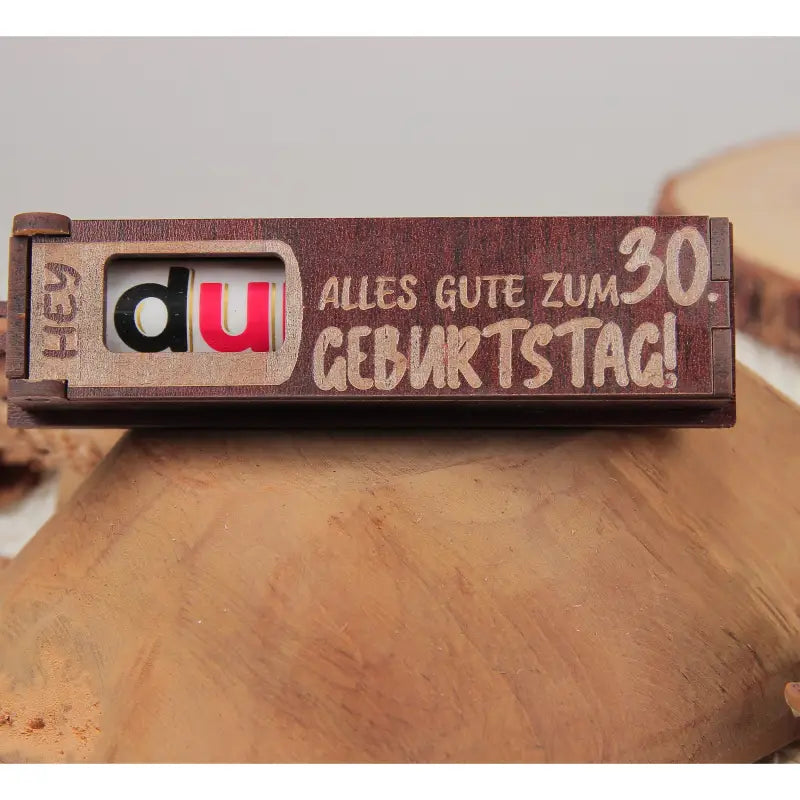 Holz Geburtstag Geschenkbox dunkelbraun mit drehbaren Buchstaben für Geburtstag