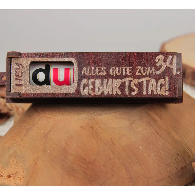 Holz Geburtstag Geschenkbox Dunkelbraun mit drehbaren Buchstaben für Geburtstag