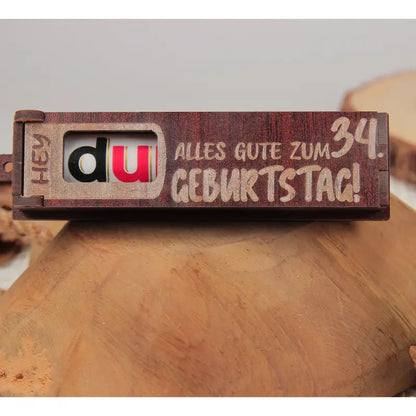 Holz Geburtstag Geschenkbox Dunkelbraun mit drehbaren Buchstaben für Geburtstag
