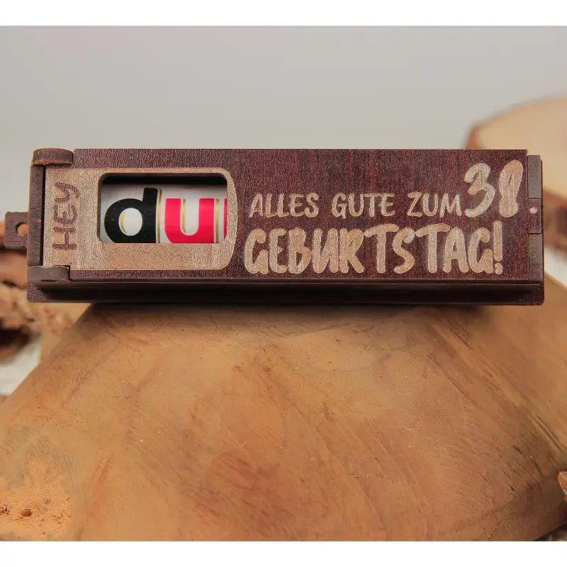Holz Geschenkbox Dunkelbraun mit drehbaren Buchstaben für Geburtstag