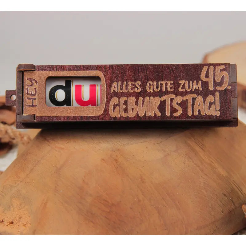 Holz Geburtstag Geschenkbox Dunkelbraun mit drehbaren Buchstaben für Geburtstagsgrüße