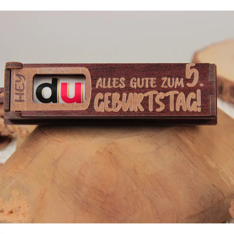 Holz Geburtstag Geschenkbox Dunkelbraun mit drehbaren Buchstaben für Geburtstagsgrüße