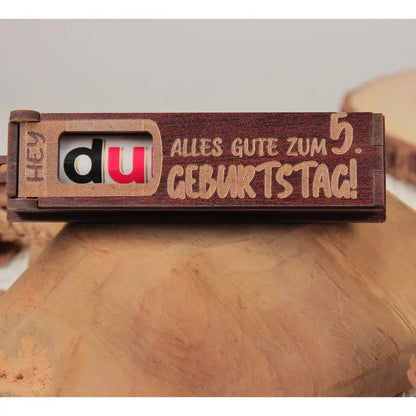 Holz Geburtstag Geschenkbox Dunkelbraun mit drehbaren Buchstaben für Geburtstagsgrüße